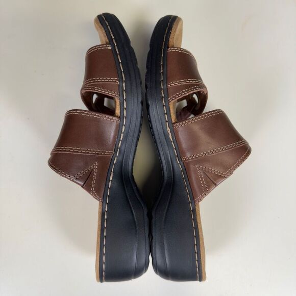 Clarks Collection Women's Size 11M Brown Leather Open Toe Sandals Slides - Picture 9 of 10